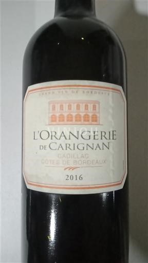 Bordeaux Cadillac-côtes-de-bordeaux L'Orangerie de Carignan 2016