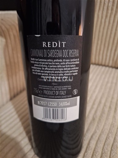 Sardinia Cannonau de Sardaigne Cantina Santa Maria La Palma Redit 2017