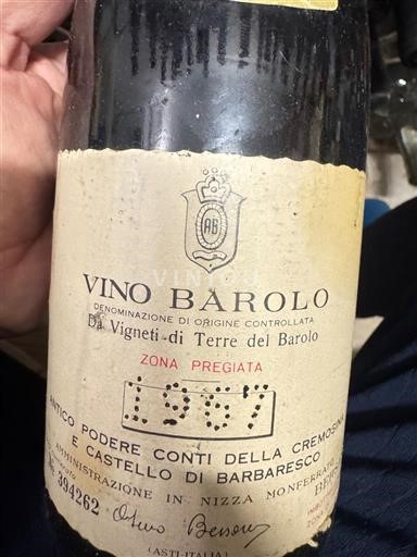 Piamonte Barolo Antico Podere Conti della Cremosina e Castello di Barbaresco Da Vigneti di Terre del Barolo 1967
