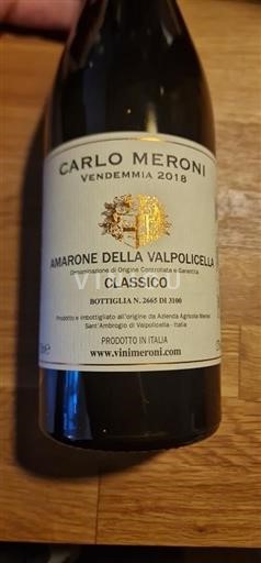 Vénétie Recioto della Valpolicella Carlo Meroni Amarone 2018