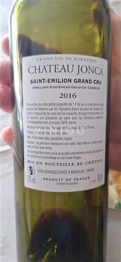 Bordeaux Saint-Émilion Grand Cru Grand Cru Château Jonca 2016