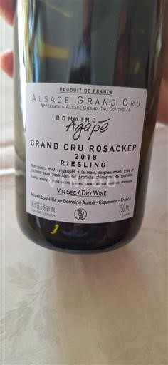 Alsace Alsace Grand Cru Grand Cru Domaine Agapé Grand Cru Rosacker 2018