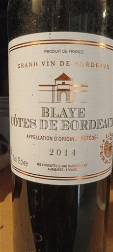 Bordeaux Blaye-Côtes-de-Bordeaux Masisdeux Grand Vin de Bordeaux 2014