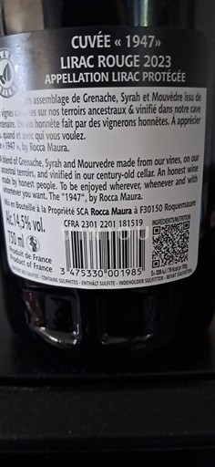 Thung lũng Rhône Lirac Rocca Maura 1947 2023