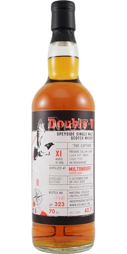Viski Single Malt Whisky Double V The captain PX  Miltonduff 12a - 2008 Škotska Speyside
