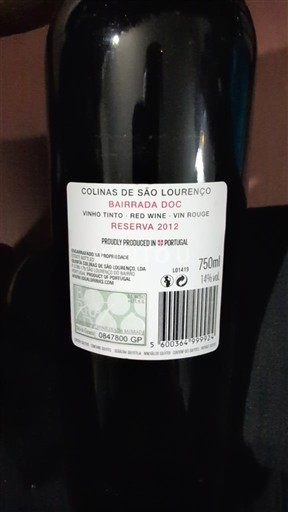 Portogallo Bairrada Colinas de São Lourenço Reserva 2012