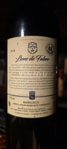 Bordeaux Margaux Domaine Domaines Fabre Lions de Fabre 2018