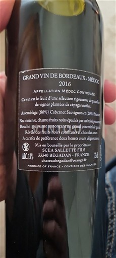 Bordeaux Médoc Château Begadan Grange 2016