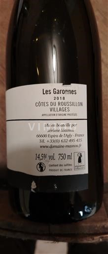 Rượu vang Rouge sec Les Garonnes Domaine Mas Nou 2018 Pháp Roussillon Côtes du Roussillon Villages AOC