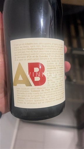 Rượu vang Rouge sec AB Domaine Or et de Gueules Non millésimé Pháp Languedoc và Roussillon Coteaux du Pont du Gard IGP