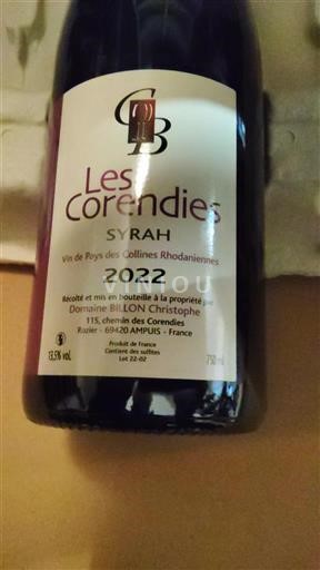 Alps and Rhone Valley Rhône Hills Domaine Billon Christophe Les Corendies 2022
