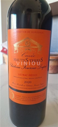 Viner Rouge sec Cuvée Hautes Terres Château Fourcas Dupré 2020 Frankrike Bordeaux Listrac-Médoc AOC