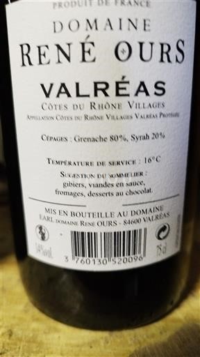 Vallée du Rhône Côtes-du-rhône-villages Domaine René Ours 2019