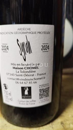 Alps and Rhone Valley Ardèche Maison CHOMEL Syrah 2024