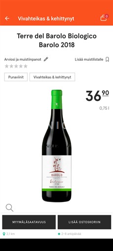 Piemonte Barolo Terre del Barolo Biologico 2018