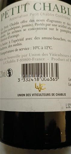 Bourgogne Petit-chablis Union des Viticulteurs de Chablis 2020