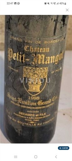 Bordeaux Saint-Émilion Grand Cru Grand Cru Château Petit-Mangot 1998