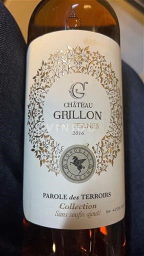 Bordeaux Sauternes Château Grillon Parole des Terroirs Collection 2016