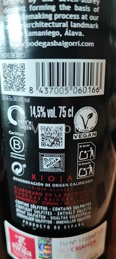 La Rioja Rioja Bodegas Baigorri Crianza 2021