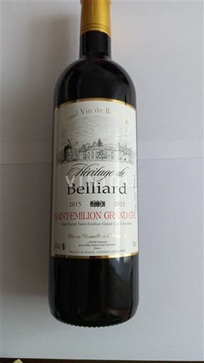 Burdeos Saint-Émilion Gran Cru Héritage de Belliard 2015