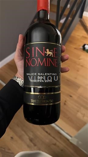 Víno Rouge sec Sine Nomine Torrevento 2014 Itálie Apulie Salice Salentino DOC