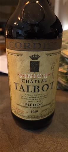 Wines Rouge sec Château Talbot 1969 France Bordeaux Saint-Julien AOC Grand Cru