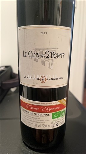 Viner Rouge sec Cuvée Elégance Le Clos des 2 Ponts 2019 Frankrike Languedoc och Roussillon Coteaux de Narbonne IGP