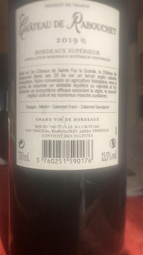 Bordeaux Bordeaux superiore Château Rabouchet 2019