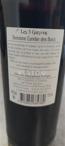 Languedoc et Roussillon Pays d'oc Domaine Combe des Ducs Les 3 Garçons Non Millésimé