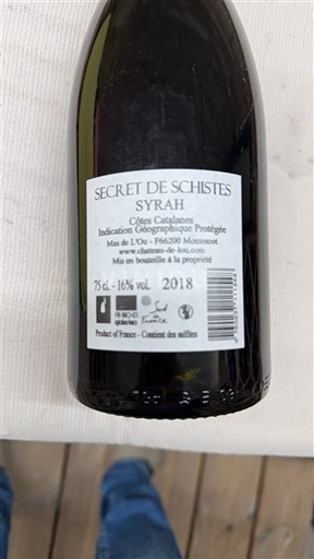 Languedoc y Rosellón Costas Catalanas Mas de l'Uva Secret de Schistes Syrah 2018