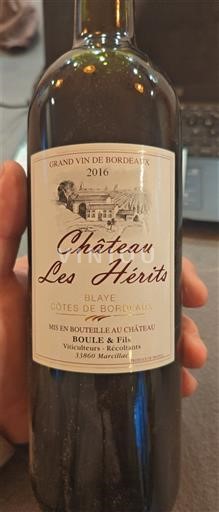 Bordeaux Blaye Côtes de Bordeaux Château Les Hérits 2016