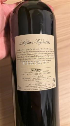 Vini Rouge sec Lafran-Veyrolles 2022 Francia Provenza Bandol AOC