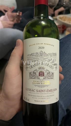 Bordéus Lussac-Saint-Émilion Grands Barrails 2020