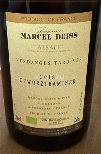 Alsacia Vendanges Tardives Domaine Marcel Deiss Gewurztraminer 2018