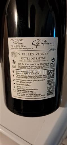 Rhône Valley Côtes-du-Rhône Colombes des Vignes Quintessence Vieilles Vignes 2018