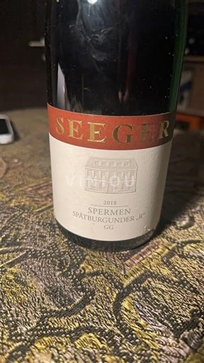 Баден Seeger Spermen Spätburgunder R GG 2018
