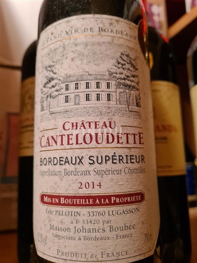 Bordeaux Bordeaux superiore Château Canteloudette Eric pelotin, 33760 Lugasson, et mis en bouteille à la propriété par la Maison Johanès Boubée. 2014