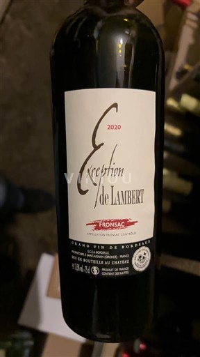 Vin Rouge sec Exception de Lambert Château Lambert 2020 France Bordeaux Fronsac AOC