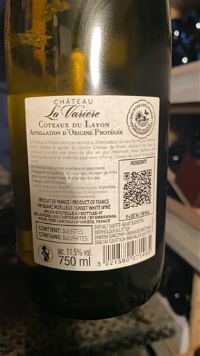 Thung lũng sông Loire Coteaux-du-layon Château La Varière 2024