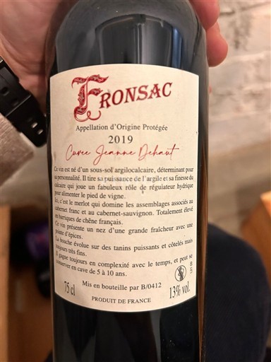 Vin Rouge sec Cuvée Jeanne Debant 2019 France Bordeaux Fronsac AOC