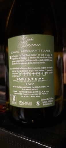 Languedoc Saint-Chinian Domaine La Croix Sainte Eulalie Clémence 2022
