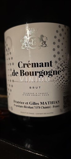 Bourgogne Crémant de Bourgogne Béatrice et Gilles Mathias Ikke årgangsbestemt