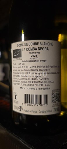 Languedoc y Rosellón País de Oc Domaine Combe Blanche La Comba Negra 2024