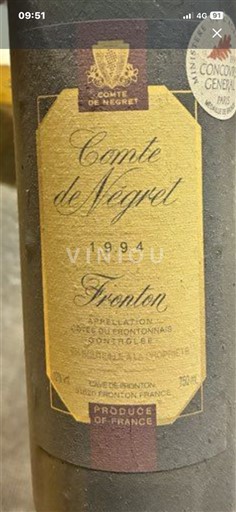 Vinos Rouge sec Comte de Négret 1994 Francia Sudoeste Fronton AOC