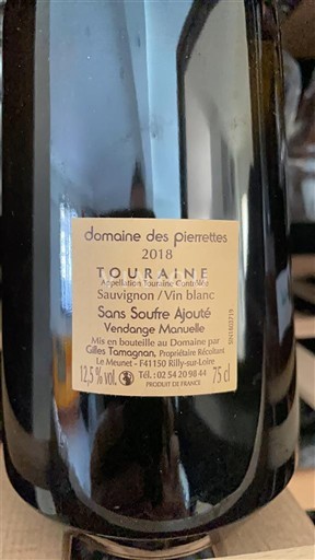 Rượu vang Blanc sec Sans Soufre Ajouté Domaine S Pierrettes 2018 Pháp Thung lũng sông Loire Touraine AOC