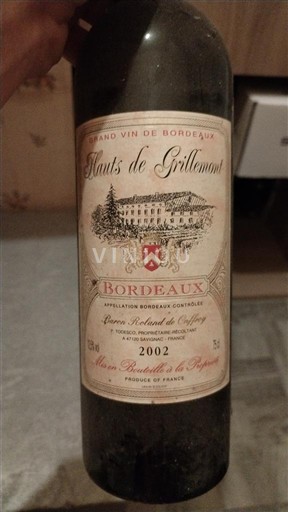 Bordeaux Hauts de Grillemont 2002
