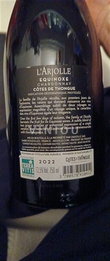 Languedoc a Roussillon Côtes de Thongue L'Arjolle Equinoxe Chardonnay 2022