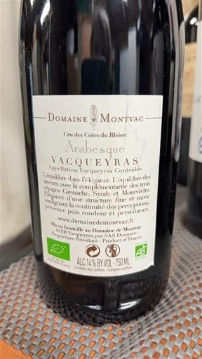 Rhônevallei Vacqueyras Domaine Montvac Arabesque Niet-geïntegreerd