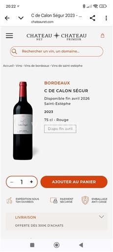 Burdeos Saint-Estèphe Calon Ségur C de Calon Ségur 2023