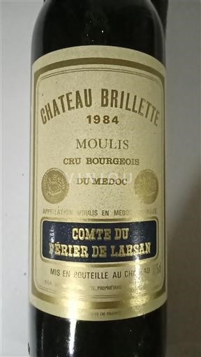 Bordeaux Moulis-en-Médoc Château Brillette Comte du Perrier de Larsan 1984